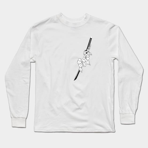 Katana and Roses for Inktober Long Sleeve T-Shirt by AnnArtshock